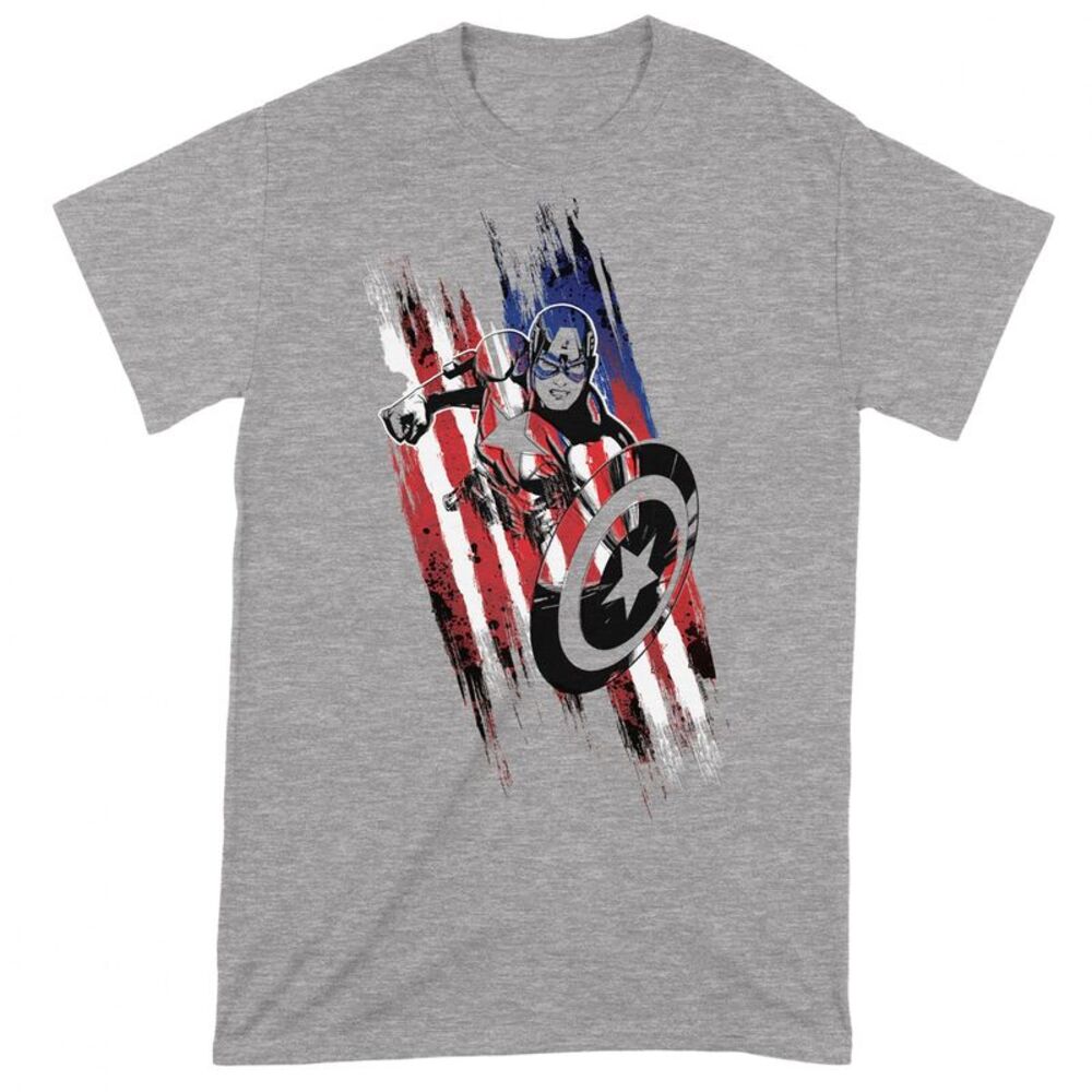 Captain America Unisex Adult Streaks T-Shirt / Heather Grey
